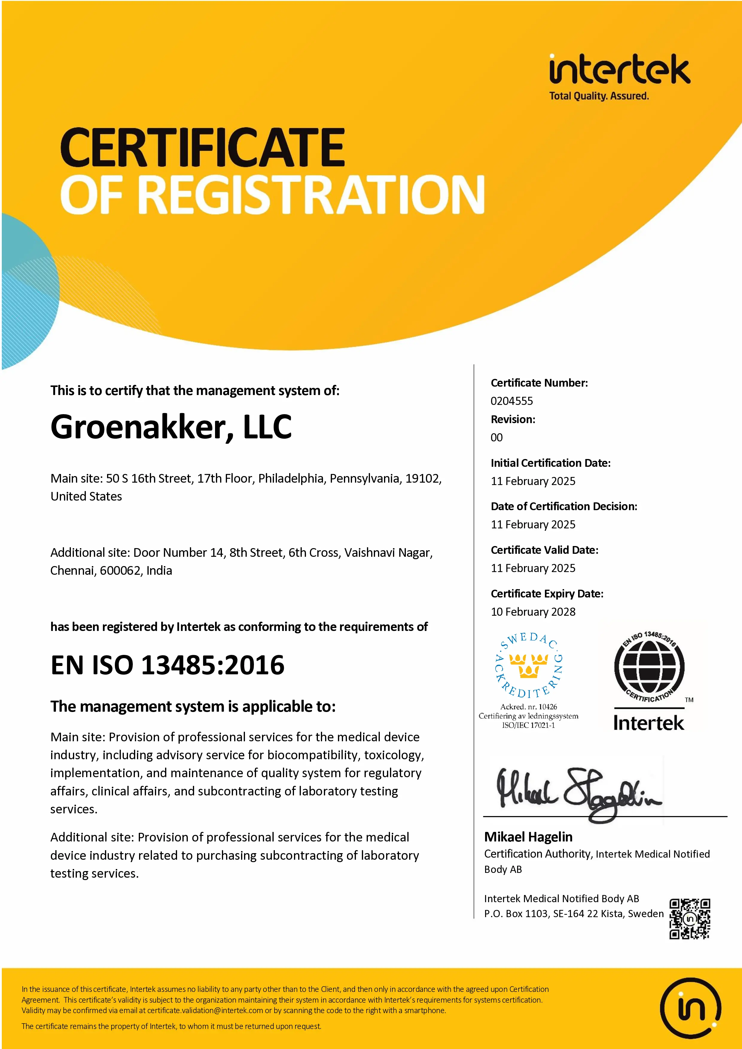 ISO 13485 Certificate